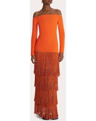 Safiyaa Nikita Fringe Gown - Orange