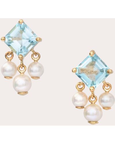 Yi Collection Aquamarine & Pearl Nymph Drop Earrings - Blue