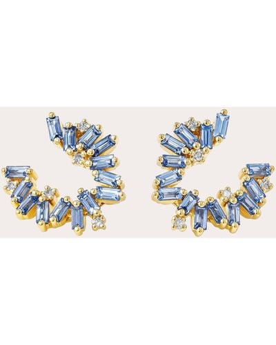 Suzanne Kalan Bold Burst Light Sapphire Sideways Mini Hoop Earrings 18k Gold - Blue