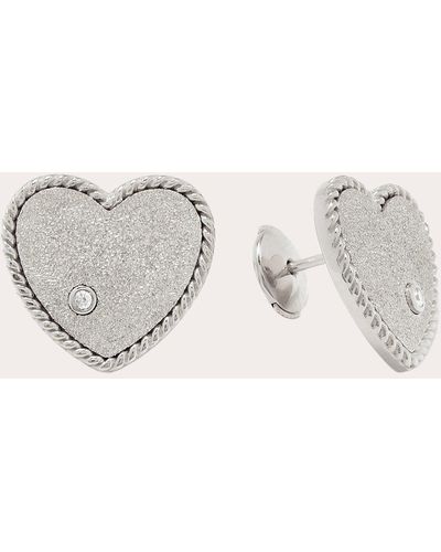 Yvonne Léon Diamond & 9k White Gold Glitter Heart Stud Earrings - Natural