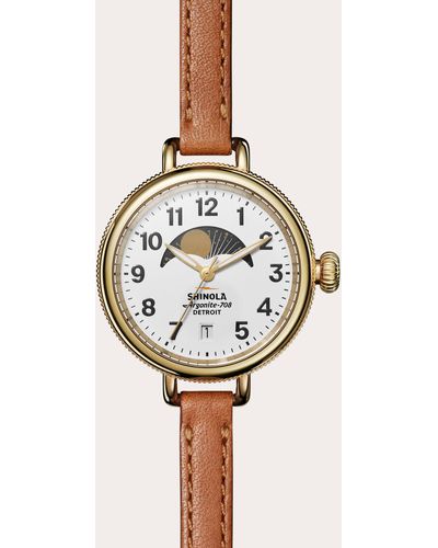 Shinola Birdy Moon Phase 34mm Leather-strap Watch - White