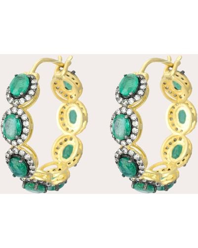 Amrapali Emerald & 18k Gold Mini Rajasthan Hoop Earrings - Blue