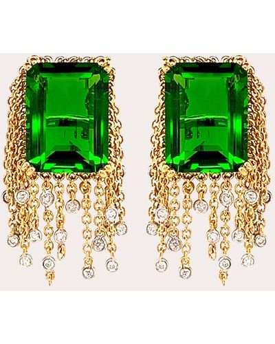 Yvonne Léon Crystal Cha Cha Cha Fringe Stud Earrings 18k Gold - Green