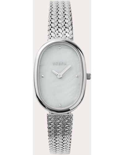 Breda Mother Of Pearl & Stainless Steel Jane Tethered Mesh Bracelet Watch - White
