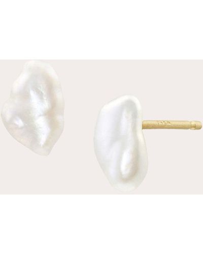 White/space Space Baby Lagniappe Pearl Stud Earrings 14k Gold - Natural