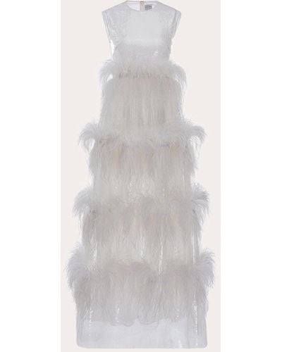 Huishan Zhang Anais Sequin Feather Dress - White