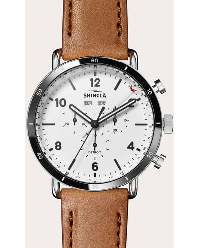 Shinola Canfield Sport 45mm Bourbon Leather-strap Watch - White