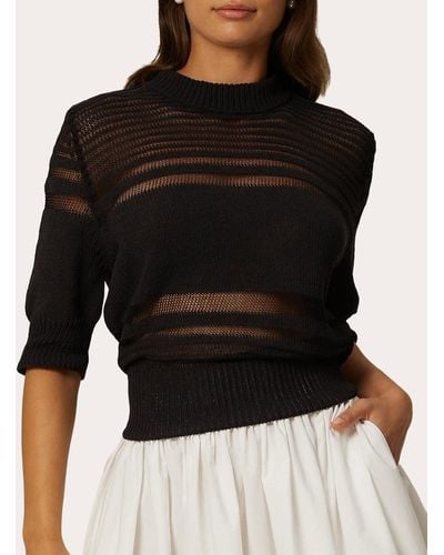 Santicler Olivia Striped Short-sleeve Sweater - Black