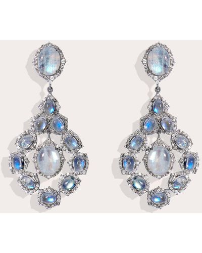 Sanjay Kasliwal Megha Moonstone And Diamond Earrings - Blue