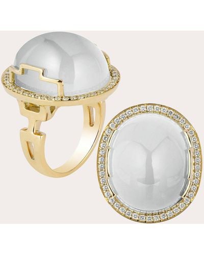 Goshwara Diamond & Moon Quartz Oval Cabochon Ring - Metallic