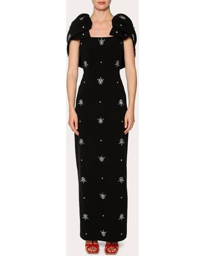 Huishan Zhang Adelaide Crystal Capelet Gown - Black
