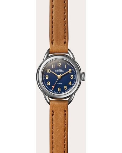 Shinola Runabout 25mm Bourbon Leather-strap Watch - Blue