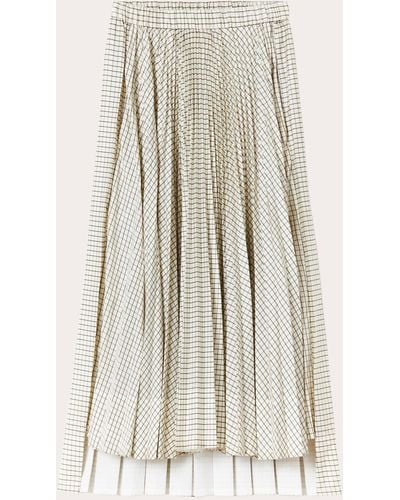 Plan C Pleated Check High-low Skirt - Natural