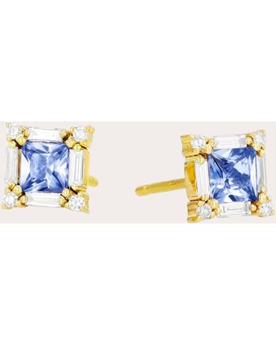 Suzanne Kalan Light Sapphire Princess Stud Earrings 18k Gold - Blue