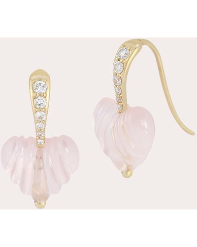 RENNA Rose Quartz Heart Dew Drop Earrings - Natural