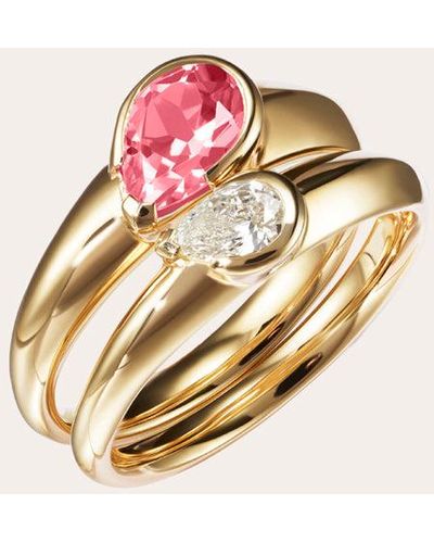 Milamore Diamond & Tourmaline Duo Heart Ring Set 18k Gold - Pink