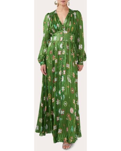 Hayley Menzies Hayley Zies Silk Lurex Volume Maxi Dress - Green