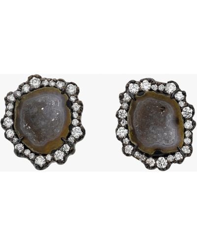 Kimberly Mcdonald Neutral Geode & Diamond Stud Earrings - Black