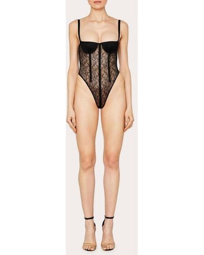 LAQUAN SMITH Sheer Lace Boned Bustier Bodysuit - Natural
