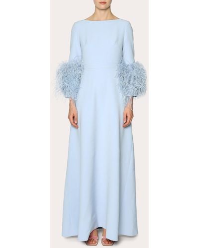 Huishan Zhang Reign Feathered Crepe Gown - Blue