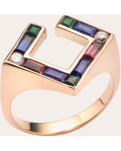 JOLLY BIJOU Diamond & Gemstone Open-square Ring - Pink