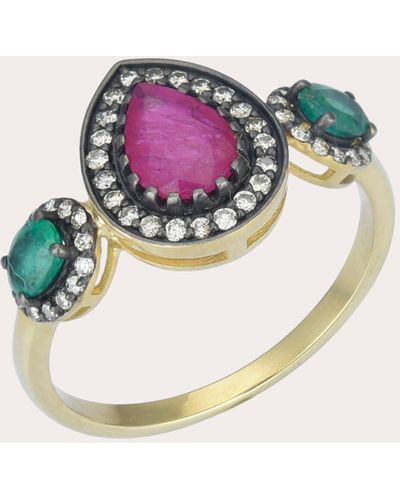 Amrapali Ruby & Emerald Mini Rajasthan Ring 18k Gold - Blue