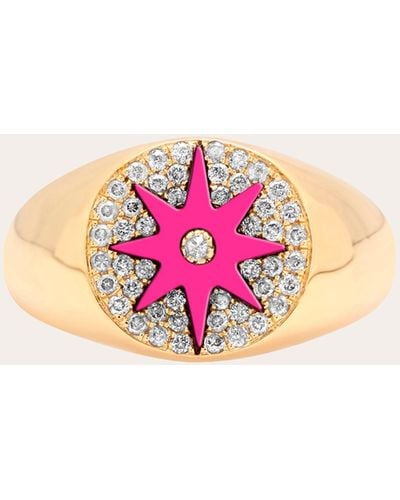 Colette Pink Starburst Diamond Signet Ring 18k Gold