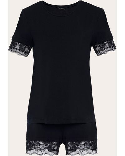 La Perla Lace-trim Short Pajama Set - Black