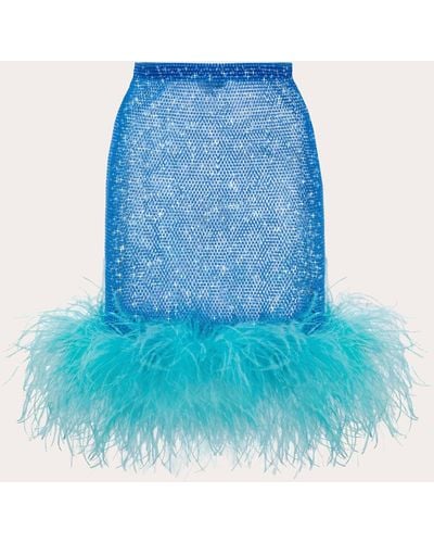 Santa Brands Rhinestone Feather Mini Skirt - Blue