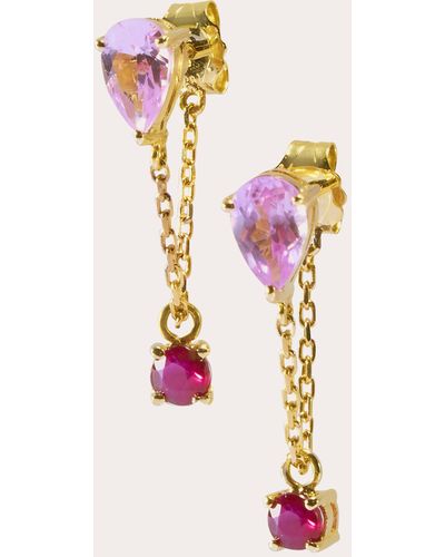 Yi Collection Sapphire & Ruby Chain Earrings - Pink