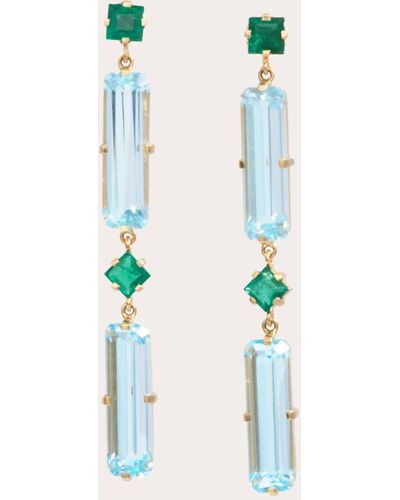 Yi Collection Emerald & Topaz Cascade Drop Earrings - Blue