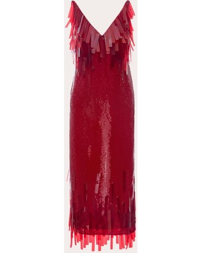 Huishan Zhang Ludmila Sequin Fringe Midi Dress - Red