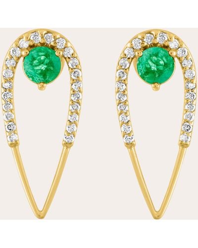 Eden Presley Peacock Diamond & Emerald Stud Earrings - Green