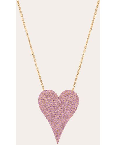 SHYMI Women's Large Pavé Heart Necklace - Natural