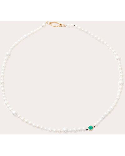 Yi Collection Akoya Pearl & Emerald Choker Necklace - Natural
