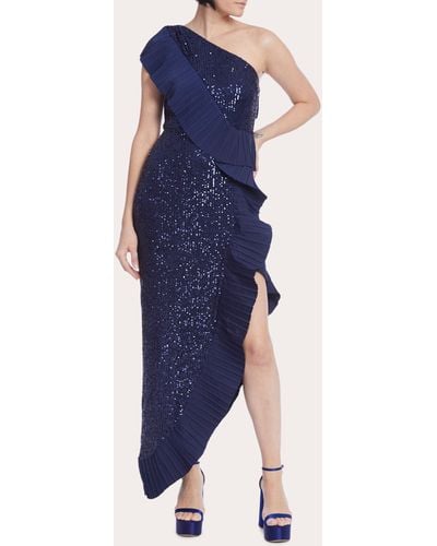ONE33 SOCIAL Mercer Sequin Pleated Ruffle Gown - Blue