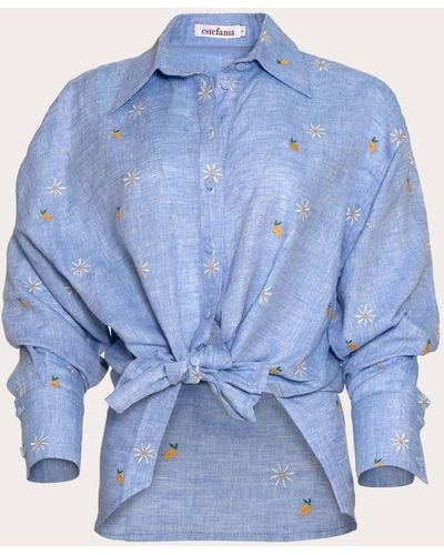 Estefania Mango Embroidered Shirt - Blue