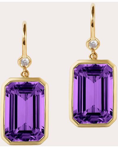 Goshwara Diamond & Amethyst Emerald-cut Drop Earrings - Purple