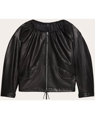 Helmut Lang Ruched Leather Jacket - Black