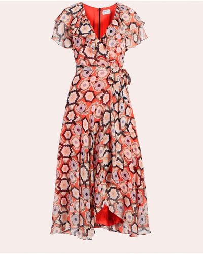 Temperley London Crochet Print Wrap Dress Viscose - Red