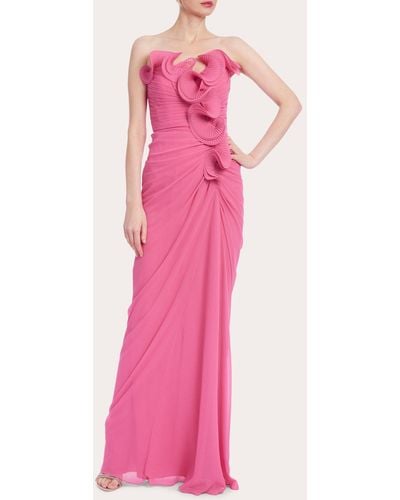 Badgley Mischka Sculptural Ruffle Strapless Gown - Pink