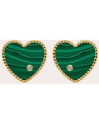 Yvonne Léon Malachite Heart Stud Earrings - Green