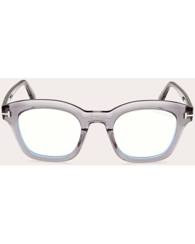Tom Ford Transparent Gray Ft5961 Square Blue Light Glasses - Brown