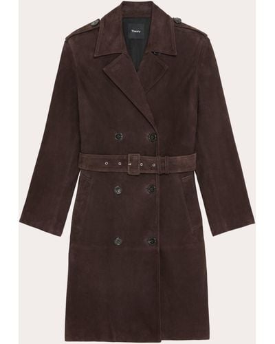 Theory Suede Utility Trench Coat - Brown