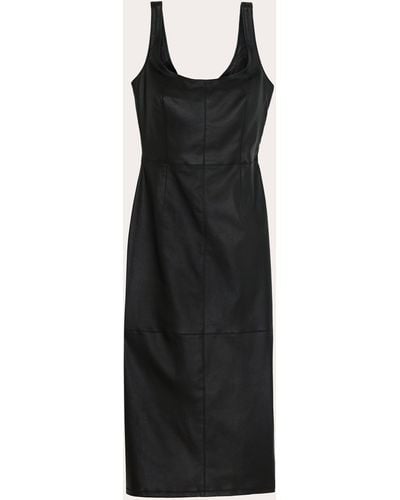 St. John Nappa Leather Midi Dress - Black