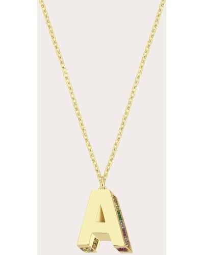 Charms Company Rainbow Sapphire 3d Mini Initial Pendant Necklace 14k Gold - Natural