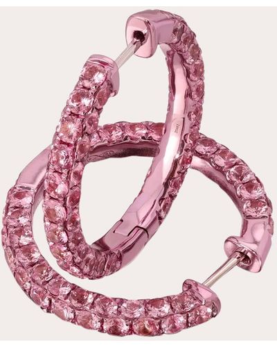 Graziela Gems Large Sapphire 3-sided Hoop Earrings 18k Gold - Pink