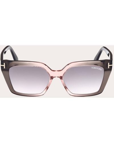 Tom Ford Shiny Transparent Gray & Rose Mirror T-logo Cat-eye Sunglasses
