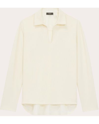 Theory Poplin Combo Collared Pullover - Natural