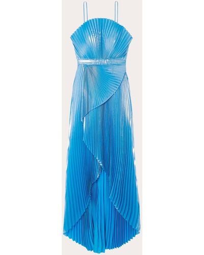SemSem Capri Draped Plissé Lamé Gown - Blue